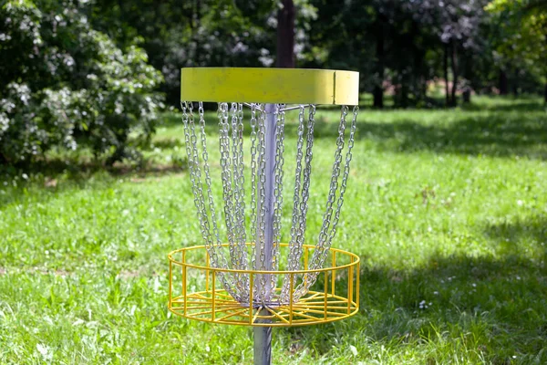 Panier Golf Disque Trou Poteau Cible Dans Parc Public — Photo