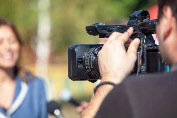 Wywiad Telewizyjny Public Relations Konferencji Prasowej — Zdjęcie stockowe