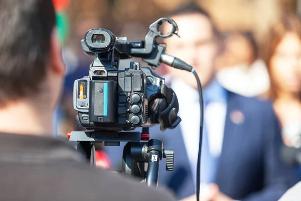 Filmning Medieevenemang Eller Nyhetskonferens Med Videokamera — Stockfoto