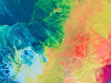 Yağlı boya resim tekniği. Tuval akrilik üzerinde soyutlama. İç taraftaki resim renkliymiş. çok renkli palet arkaplanı. Boya ve fırçayla çizim.