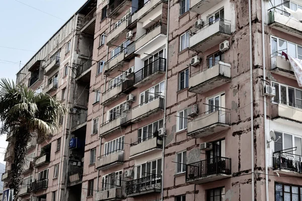 Old Ancient Soviet High Rise Buildings Russian Apartment Buildings Quarter — Stock Photo, Image