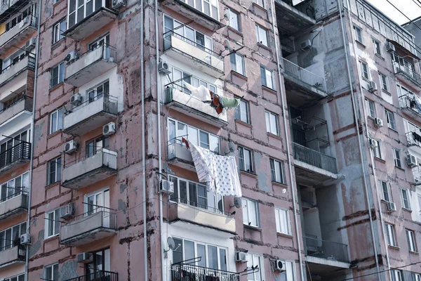 Antichi Grattacieli Sovietici Condomini Russi Quarto Poveri Barboni Mendicanti — Foto Stock