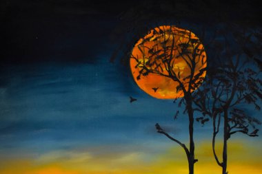 Oil painting on canvas evening sunset. the art of painting with oil paints and brushes. Interior painting for home