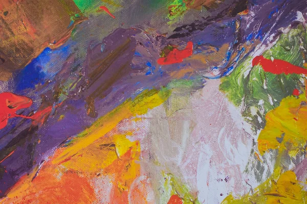 油画抽象彩色背景图 帆布上彩色丙烯酸涂料的杂乱污渍 — 图库照片