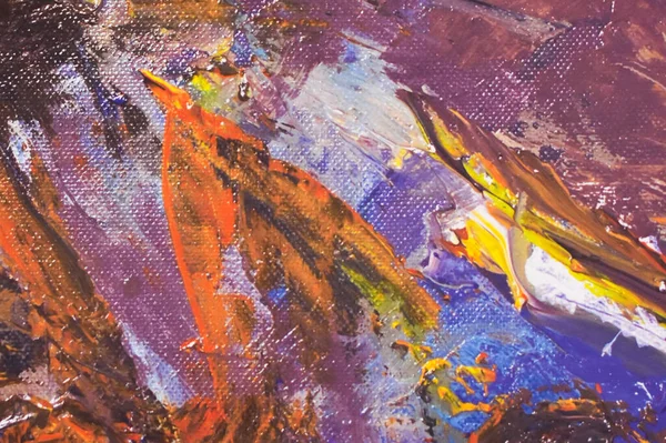 油画抽象彩色背景图 帆布上彩色丙烯酸涂料的杂乱污渍 — 图库照片
