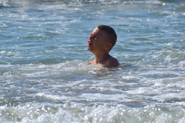 Boy Trouble Water One Boy Drowning Sea Danger Drowning Sea — Stock fotografie