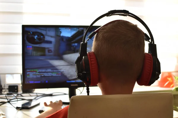Boy Playing Online Game Internet Children Gambling Addiction Online Learning — Fotografia de Stock