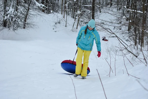 Cheerful Children Winter Holidays Children Snow Slides — Fotografia de Stock