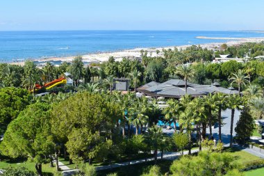 large beautiful house by the sea. hotel on the coast with a green forest