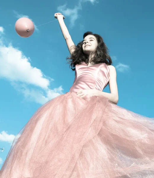 Dívka s růžovými balónky — Stock fotografie