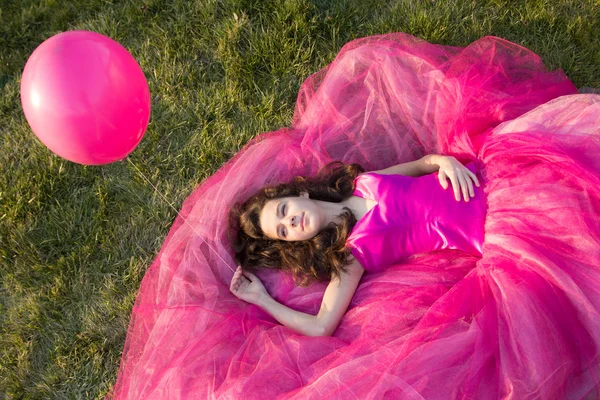 Дівчина з рожевими кульками Стокова Картинка