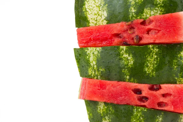 Slice of fresh red watermelon with heart isolated on white — Stock Photo, Image