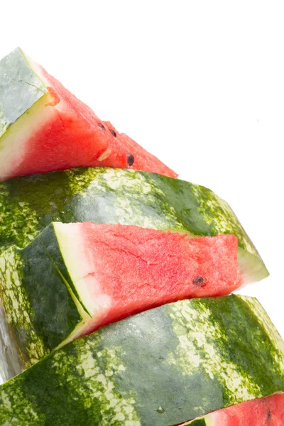 Slice of fresh red watermelon with heart isolated on white — Stock Photo, Image