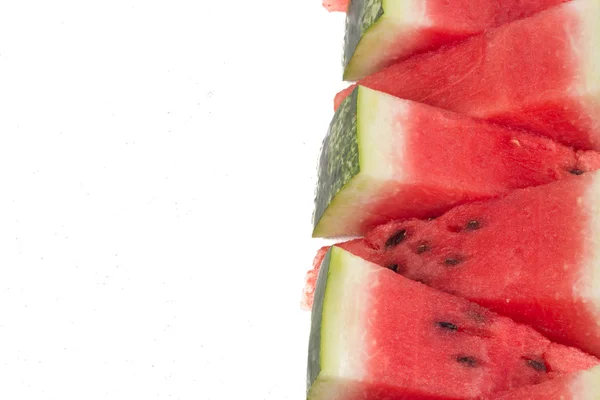 Slice of fresh red watermelon with heart isolated on white — Stock Photo, Image