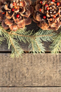 Tahta Arkaplan Üzerindeki Noel Dekorasyonu. Eski