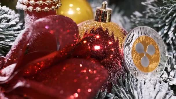 Christmas Composition Branch Christmas Tree Christmas Toys Red Balls Souvenir — Stockvideo