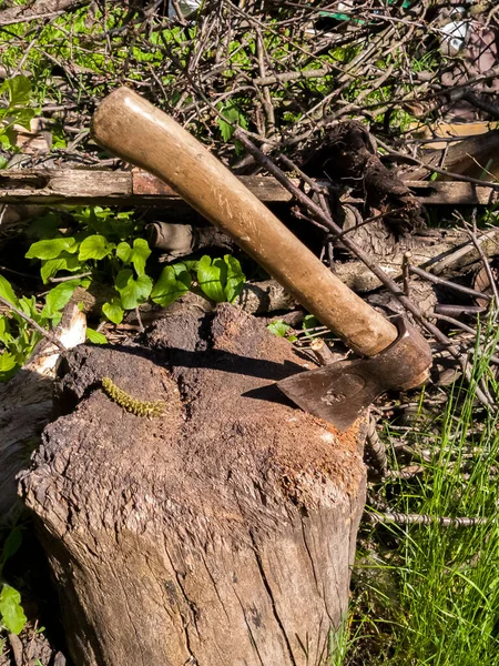 Old Vintage Iron Sticks Out Stump Farm Sunny — Stock Fotó