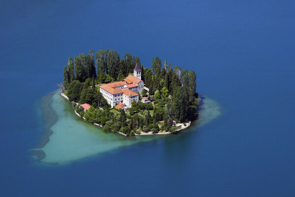 Visovac, island and Christian monastery on river Krka, Croatia