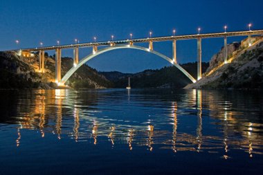 Krka Köprüsü, gece görüş, skradin, Hırvatistan