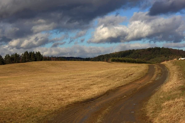 Estrada rural lamacenta, paisagem de outono, República Checa — Fotografia de Stock