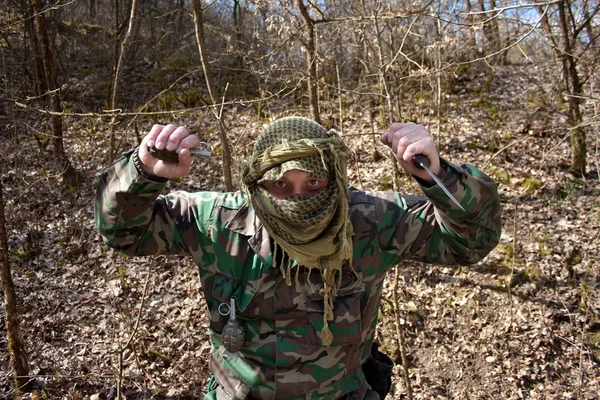 Masked, armed and aggressive terrorist — Stock Photo, Image