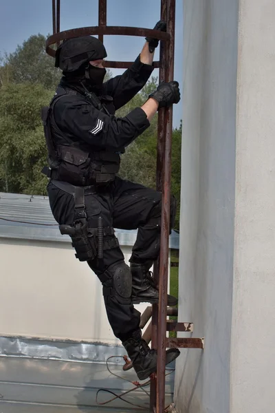 Ochrona VIP-ów, policjant sił specjalnych z pistoletu na dachu — Zdjęcie stockowe
