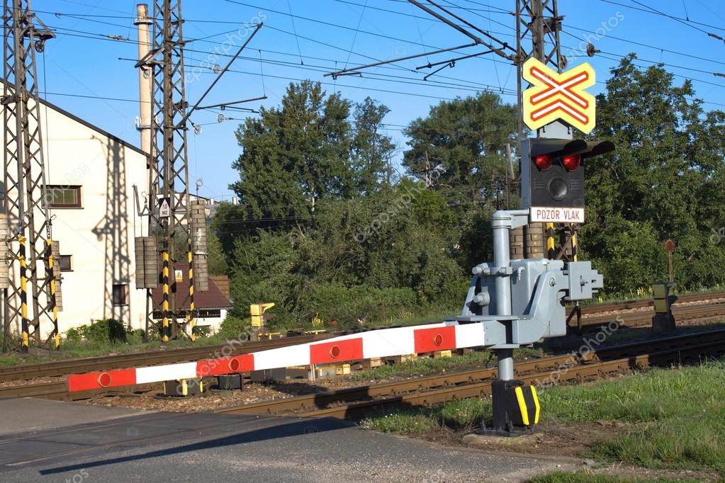 Railroad Crossing With A Barrier On The Outskirts Of Tisnov Czech Republic The Alarm Sounds And A Red Light Stock Photo By C Marsan