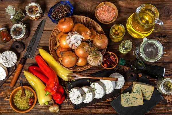 Ingredientes Para Produção Queijo Conserva Camembert Marinado Queijo Façanha Grego — Fotografia de Stock