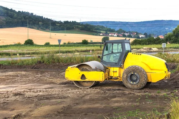 Rolo Vibração Pesada Pavimento Compactação Funciona Durante Reparação Estradas Construção — Fotografia de Stock