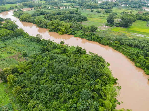 Luftaufnahme Fluss Flut Wald Natur Waldgebiet Grüner Baum Draufsicht Fluss — Stockfoto