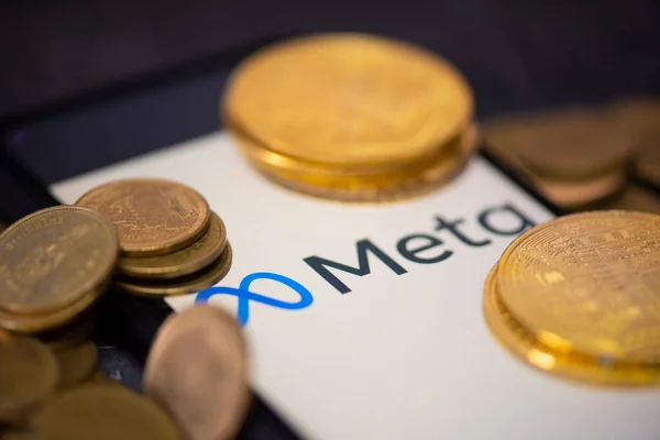 Metaverse Coin Kryptowährung Blockchain Konzept Meta Auf Smartphone Bildschirm Mit — Stockfoto