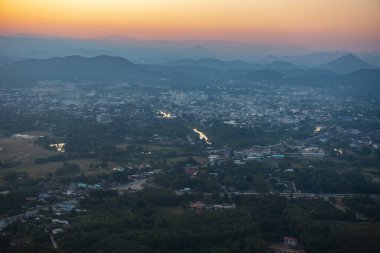 View point sunset on the mountain with Loei City and Loei River beautiful light landmark Loei, Thailand. Phu Bo Bid National Park