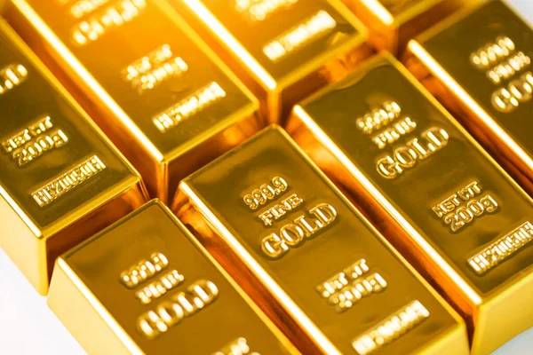 Gold Bars White Background Row Gold Bars Financial Business Economy — Stockfoto