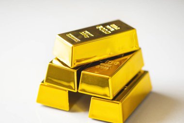 Gold bars on white grey background, gold bars financial business economy concepts, wealth and reserve success in business and finance