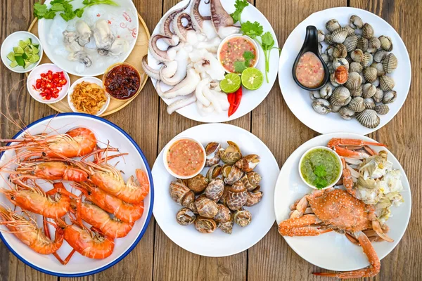 Seafood Plate Shrimp Shellfish Crab Squid Cockle Spotted Babylon Seafood — Stock Photo, Image