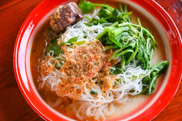 Thai Rice Noodle Rice Vermicelli Noodle Curry Soup Sauce Plate — Fotografia de Stock