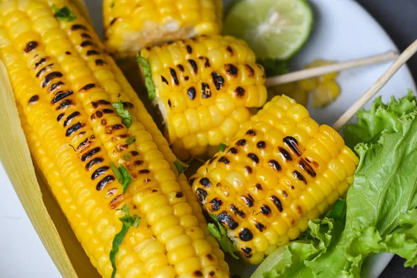 Sweet Corn Food Lime Coriander Ripe Corn Cobs Grilled Sweetcorn — Fotografia de Stock