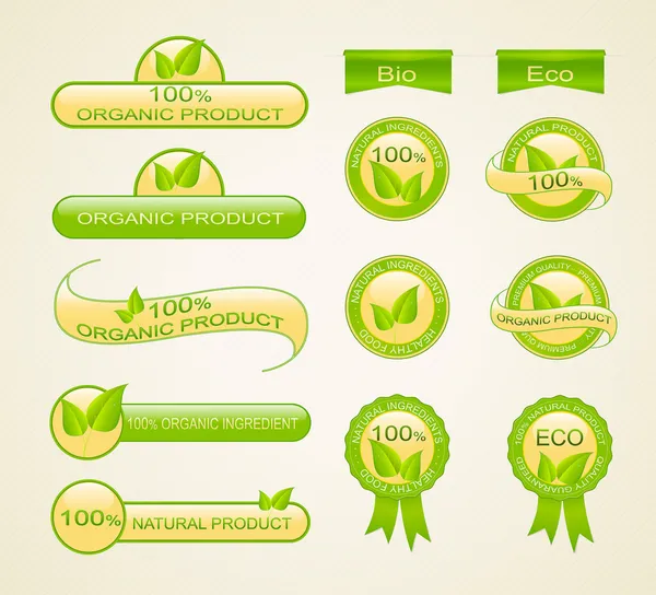 Etiquetas para produtos ecológicos, orgânicos e naturais — Vetor de Stock