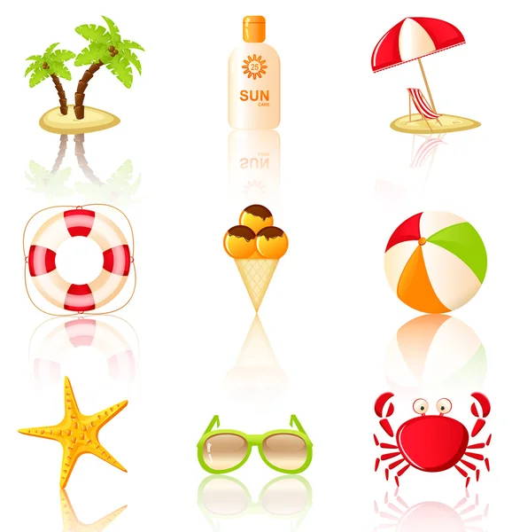 Verzameling van gekleurde strand icons. — Stockvector