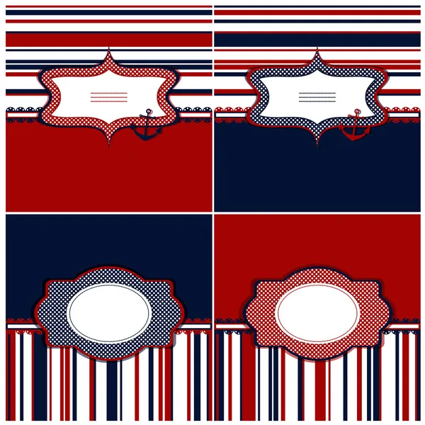 Collection of marine backgrounds in dark blue, red and white col — Stock Vector