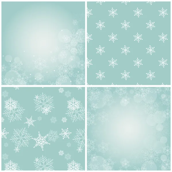 Conjunto de fondos azules con copos de nieve . — Vector de stock