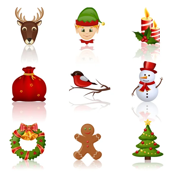 Icone colorate di Natale e Capodanno. illustrazione vettoriale. — Vettoriale Stock