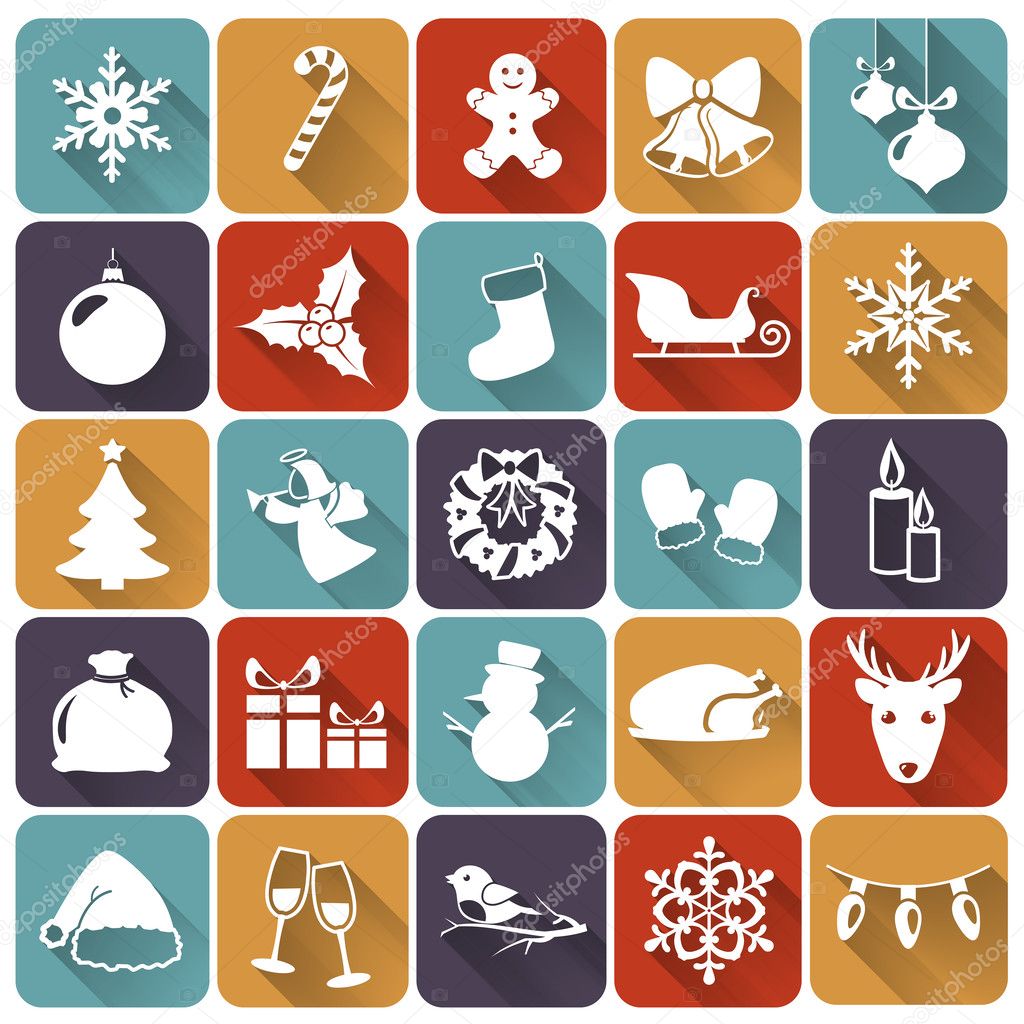 Christmas flat icons. Vector illustration.
