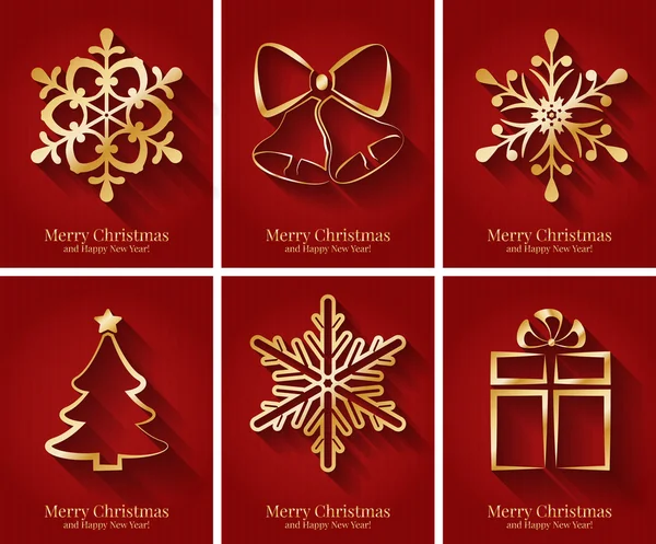 Greeting cards with golden Christmas symbols. — Stockový vektor