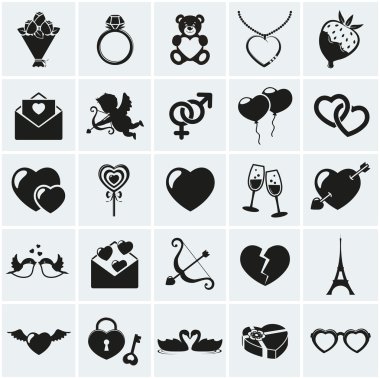 Aşk ve romantik simgeler kümesi. vektör çizim.