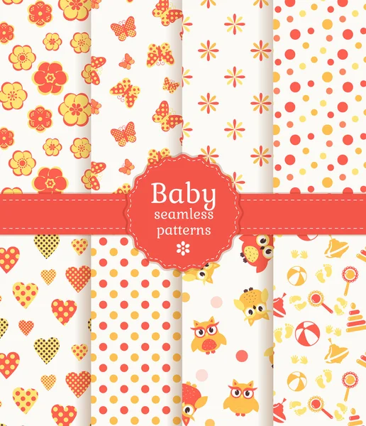 Baby seamless patterns in pastel colors. Vector set. — Stock Vector