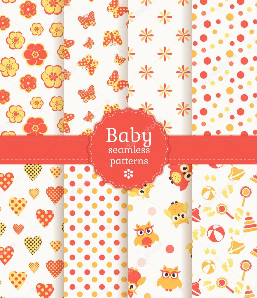 Baby seamless patterns in pastel colors. Vector set.
