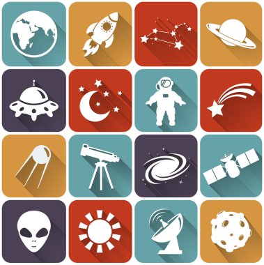 Uzay ve astronomi düz simgeler. vektör set.