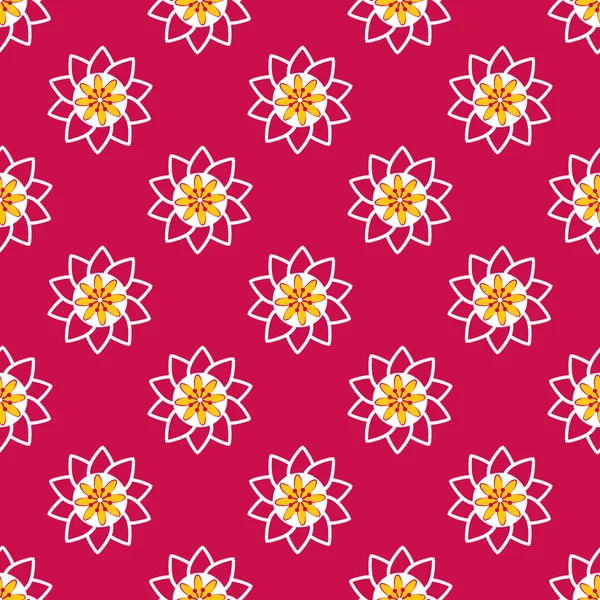 Χωρίς ραφή πρότυπο με φανταχτερά λουλούδια ροζ και κίτρινο — Διανυσματικό Αρχείο