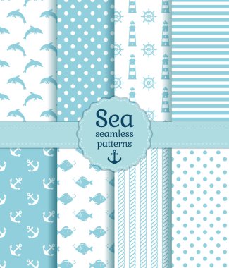 Sea seamless patterns. Vector collection. clipart